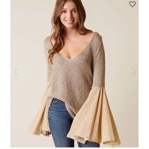 Free people celestial metallic bell sleeve sweater